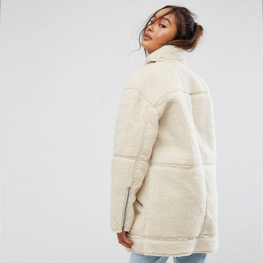 Women's Cream Shearling Jacket - Picture 3 of 14